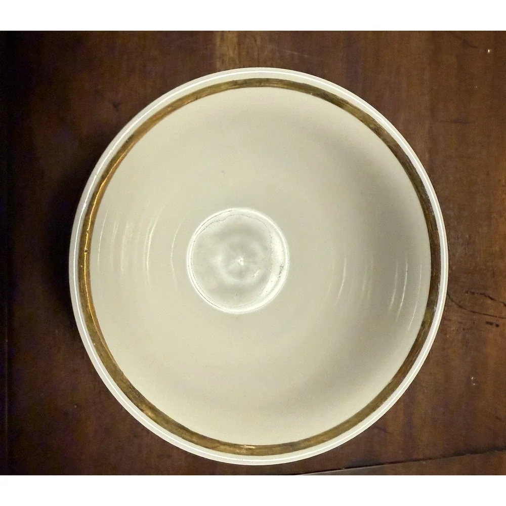 VTG Riga Porcelain Latvia Tea/Dessert Bowl With Orange & Black Ornament gold Rim
